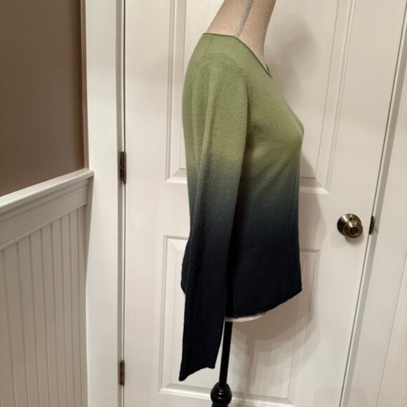 SIMPLY CASHMERE SWEATER ROUND CREW NECK GREEN OMBRE CASHMERE LONG SLEEVE Size M - Picture 5 of 10